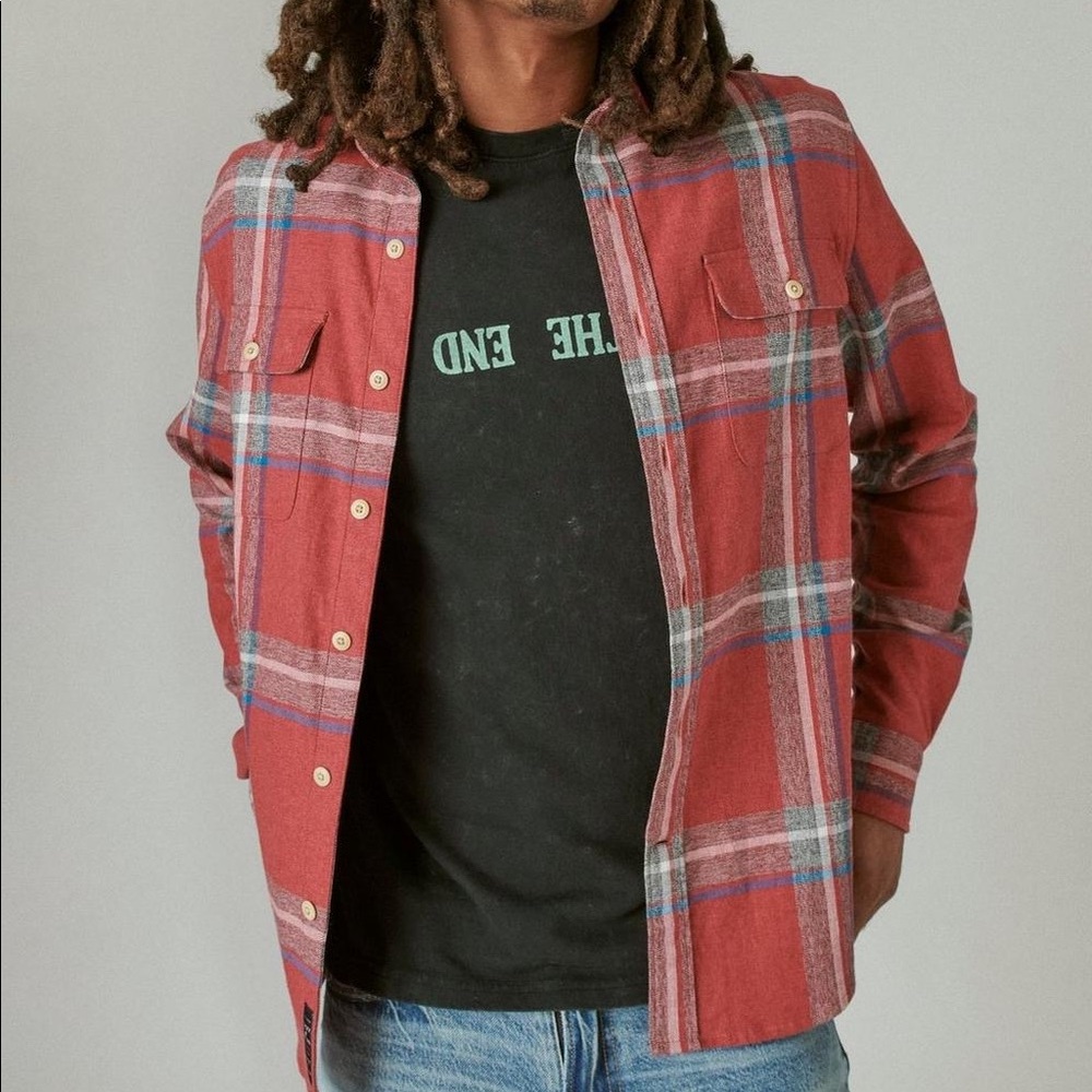 NWT! Men’s Lucky Brand Humboldt Plaid Work Shirt in Burgundy, Size XL — RET: $79